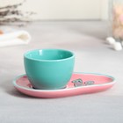 Чайная пара керамическая «Все будет », кружка 100 мл, блюдце 14х10 см, цвет голубой-розовый - Фото 2
