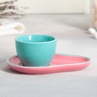 Чайная пара керамическая «Моменты », кружка 100 мл, блюдце 14х10 см, цвет голубой - Фото 2