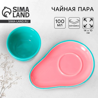 Чайная пара керамическая Avocado: кружка 100 мл, блюдце 14×10 см