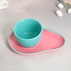 Чайная пара керамическая Avocado, кружка 100 мл, блюдце 14х10 см, цвет голубо-розовый - Фото 3