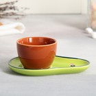 Чайная пара керамическая «Авокотя», кружка 100 мл, блюдце 14х10 см, цвет зелёный-коричневый - Фото 2