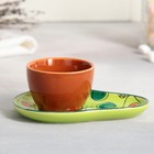 Чайная пара керамическая Persea, кружка 100 мл, блюдце 14х10 см, цвет зелёный-коричневый - Фото 2