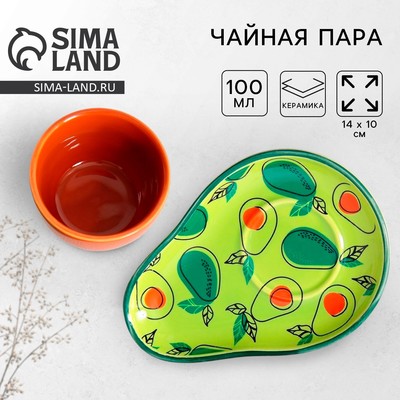 Чайная пара керамическая Persea: кружка 100 мл, блюдце 14×10 см