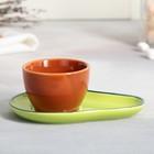 Чайная пара керамическая «Авокадо», кружка 100 мл, блюдце 14х10 см, цвет зелёный-коричневый - Фото 2