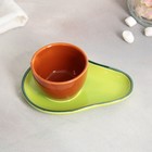 Чайная пара керамическая «Авокадо», кружка 100 мл, блюдце 14х10 см, цвет зелёный-коричневый - Фото 3