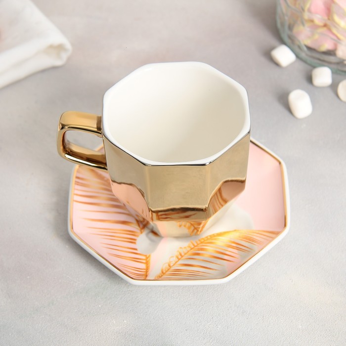 Чайная пара керамическая «Венера», кружка 200 мл, блюдце 13 см, цвет золотистый - фото 1892827702