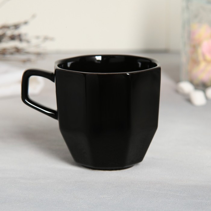 Чайная пара керамическая Art, кружка 200 мл, блюдце 13 см, цвет чёрный - фото 1907509791