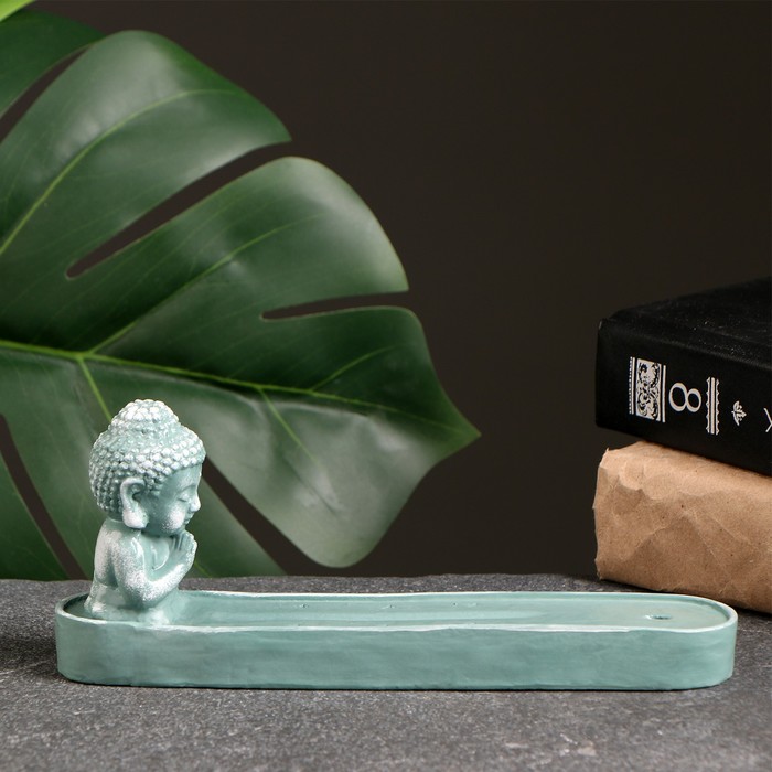 Подставка для благовоний "Будда маленький" серо/зеленый, белый 8х19см - фото 1907509914