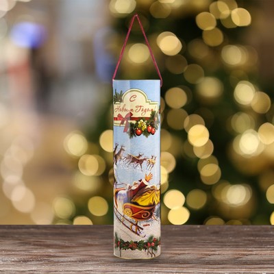 Подарочная коробка, тубус под бутылку «Санта» 92×350 мм (330 мм внутр. высота).