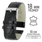 Ремешок для часов, 18 мм, запряжник 75 мм, горт 115 мм, натуральная кожа, черный - Фото 1