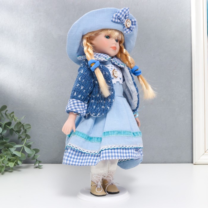 Кукла коллекционная керамика "Валя в голубом платье и свитере" 30 см 56176