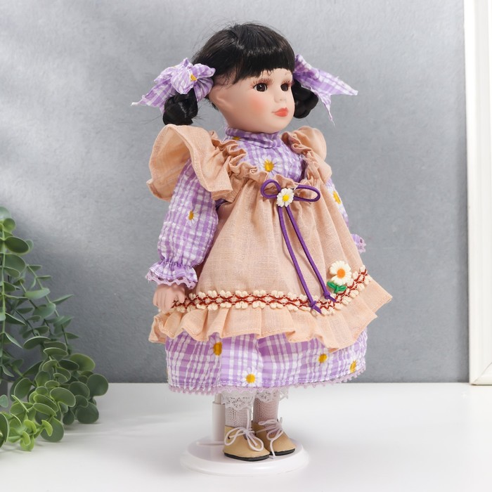 Кукла коллекционная керамика "Зося в сиреневом платье с ромашками" 30 см 56178
