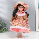 Кукла коллекционная керамика "Тася в розовом платье с розочками" 30 см - фото 9924010