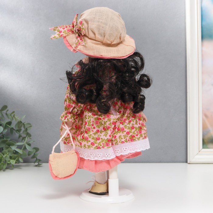 Кукла коллекционная керамика "Тася в розовом платье с розочками" 30 см 56179