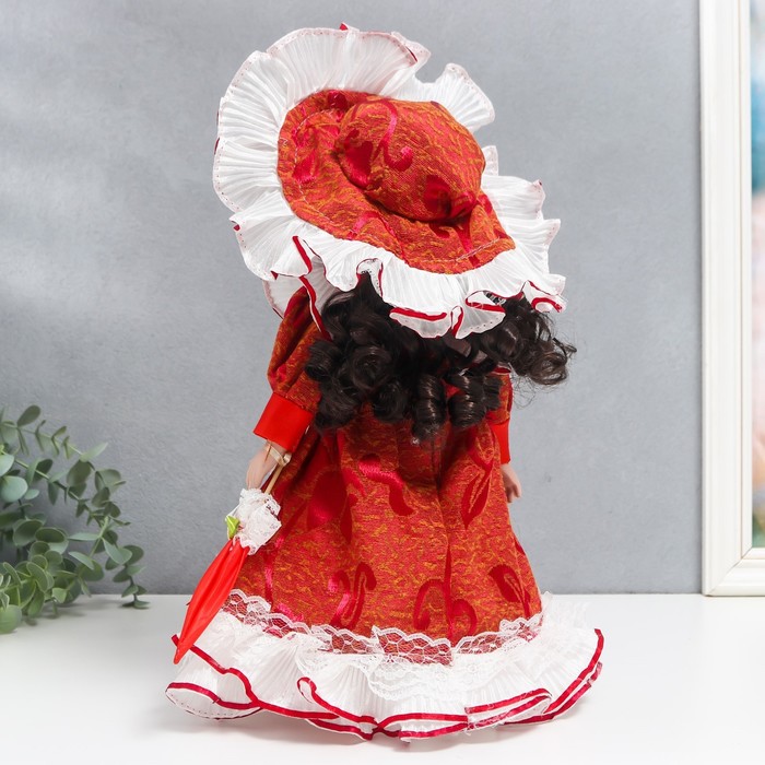 Кукла коллекционная керамика "Кармен в красном платье с зонтиком" 30 см 56180