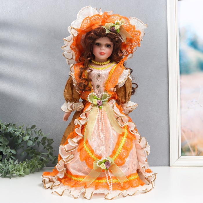 Кукла коллекционная керамика "Фрейлина Абигейл в карамельно-оранжевом платье" 40 см - Фото 1
