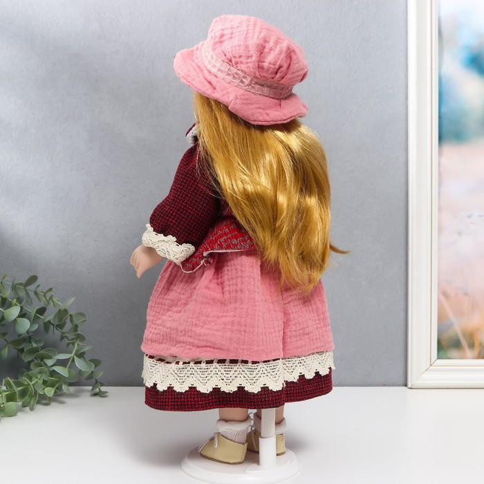 Кукла коллекционная керамика "Нина в розовом платье и бордовом жакете" 40 см - фото 1900195763