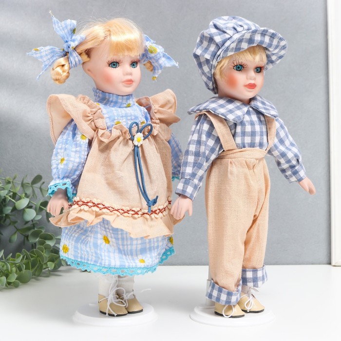 Кукла коллекционная парочка "Лиза и Коля, наряды в ромашку" набор 2 шт 30 см - фото 1880998222