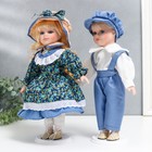 Кукла коллекционная парочка "Аня и Толя, наряды розочки на синем" набор 2 шт 30 см - фото 3586816