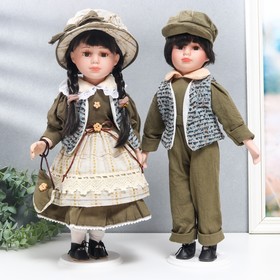 Кукла коллекционная парочка "Маня и Ваня, оливковые наряды" набор 2 шт 40 см