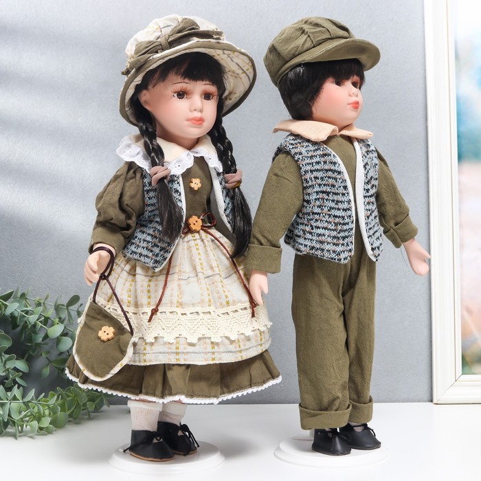 Кукла коллекционная парочка "Маня и Ваня, оливковые наряды" набор 2 шт 40 см 56191