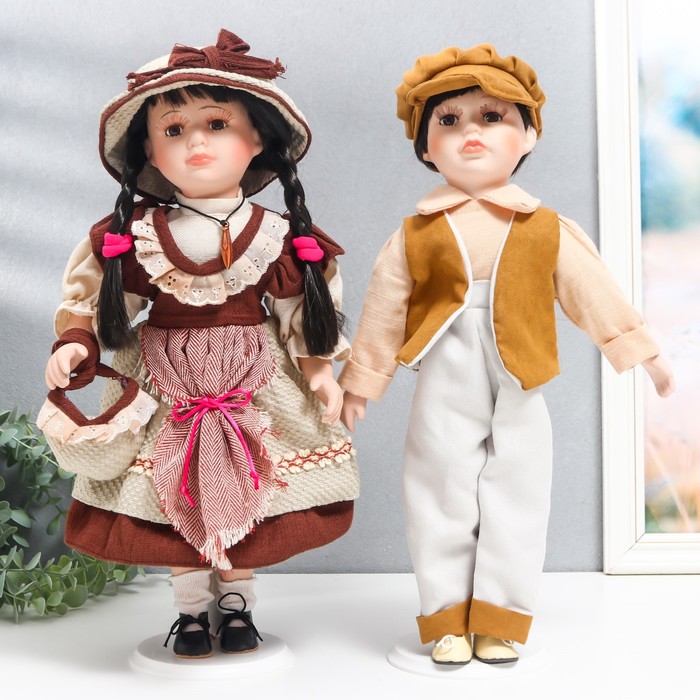 Кукла коллекционная парочка Нина и Олег, терракотовые наряды набор 2 шт 40 см