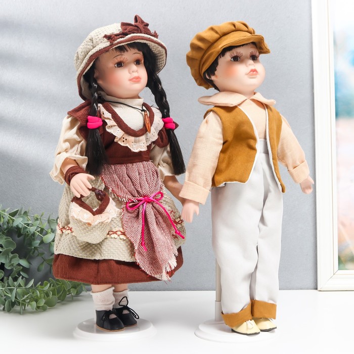 Кукла коллекционная парочка "Нина и Олег, терракотовые наряды" набор 2 шт 40 см - фото 1906063062