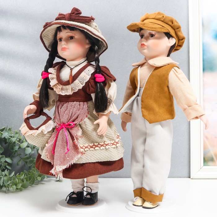 Кукла коллекционная парочка "Нина и Олег, терракотовые наряды" набор 2 шт 40 см - фото 1906063063