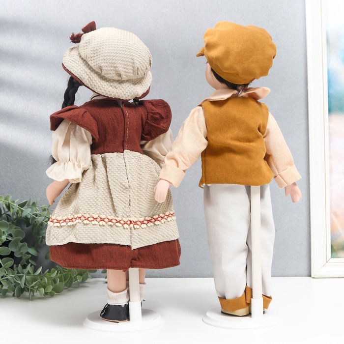 Кукла коллекционная парочка "Нина и Олег, терракотовые наряды" набор 2 шт 40 см - фото 1880998236