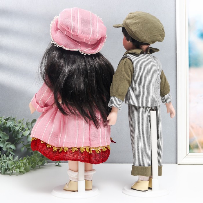 Кукла коллекционная парочка "Юля и Игорь, розовая полоска" набор 2 шт 40 см - фото 1911790837