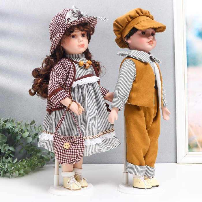 Кукла коллекционная парочка "Ирина и Артём, полоска и клетка" набор 2 шт 40 см - фото 1911790843