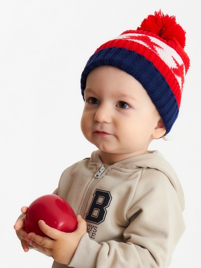 Шапка MINAKU с помпоном, размер 50-52, красная