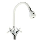 Смеситель для кухни ZEIN ZC2032, гибкий силиконовый излив, кран-букса латунь 1/2", белый/хром - Фото 4