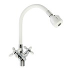 Смеситель для кухни ZEIN ZC2032, гибкий силиконовый излив, кран-букса латунь 1/2", белый/хром - Фото 5
