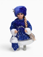 Снегурочка "В меховом жилете" 32 см, бело-синий - фото 809765549