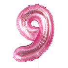 Шар фольгированный 32" «Цифра 9», цвет прозрачно-розовый - Фото 1