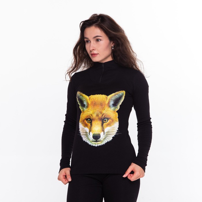 Термобельё женское (джемпер, легинсы) принт лиса, чёрное, размер 42