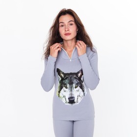 Термобельё женское (джемпер, легинсы) принт волк, светло-серое, размер 50