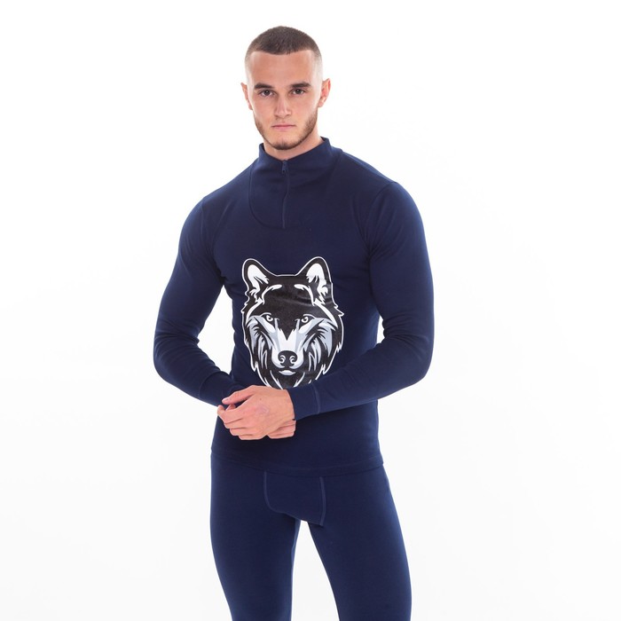 Термобельё мужское НАЧЁС (фуфайка, кальсоны) принт волк, цвет тёмно-синий, размер 50