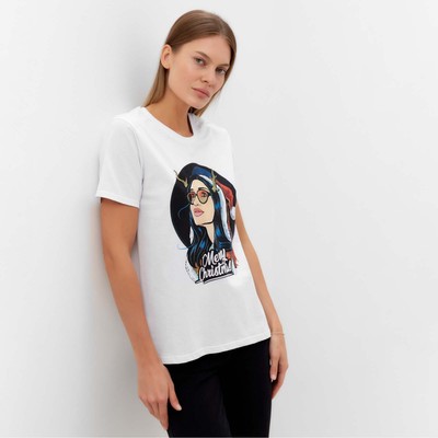 Футболка женская новогодняя Merry Christmas, белая, размер 54