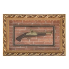 Пистолет в раме, багет золото листья, на кирпичной стене, 46х65 см - Фото 1