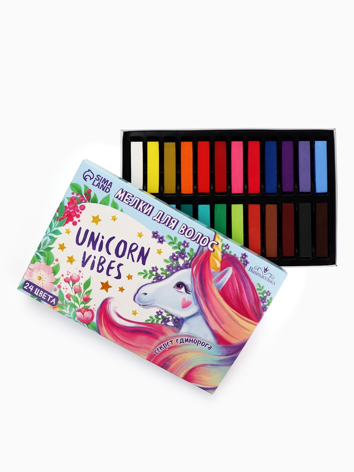 Мелки для волос Unicorn Vibes, 24 цвета - Фото 1