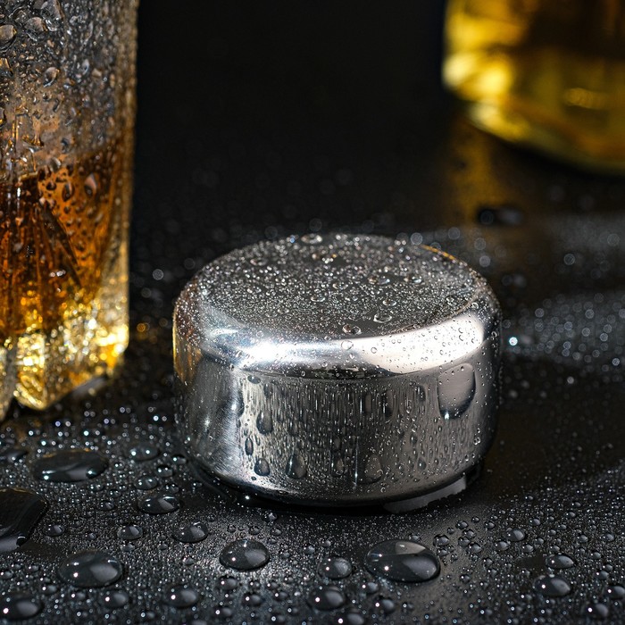 Камень охлаждающий для виски, d=5, h=2.8 см, нержавеющая сталь - Фото 1
