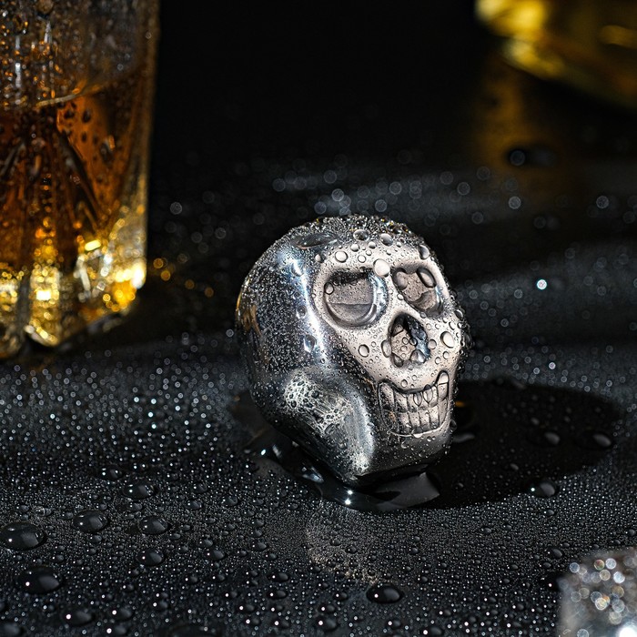 Кубик для охлаждения напитков «Череп», нержавеющая сталь, 3.8×2.8×3 см, серебристый - Фото 1