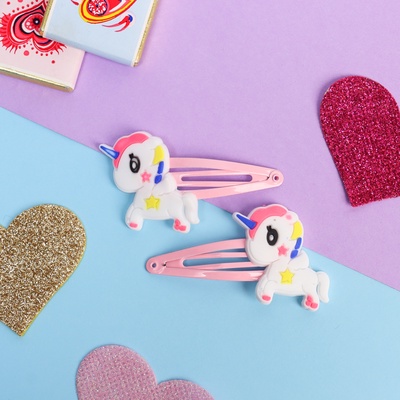 Заколки для волос «Абель», набор 2 шт., белый единорог, 5 см