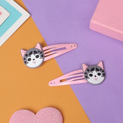 Заколки для волос «Абель», набор 2 шт., серый котик, 5 см