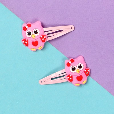 Заколки для волос Выбражулька «Абель», набор 2 шт., совушка, 5 см, розовые