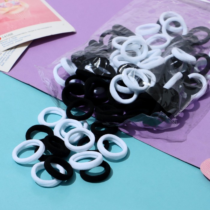 Резинка для волос "Махрушка" (набор 100 шт) 2,5 см, чёрно-белый - Фото 1