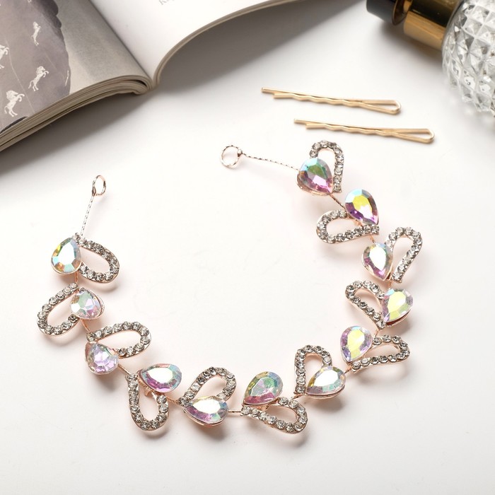 Аксессуар для волос "Каролин" сердца, 21,5х2 см, серебро - Фото 1