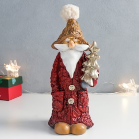 Сувенир полистоун "Дед Мороз в красном пальто с золотой ёлочкой" 9,5х9,5х22,5 см